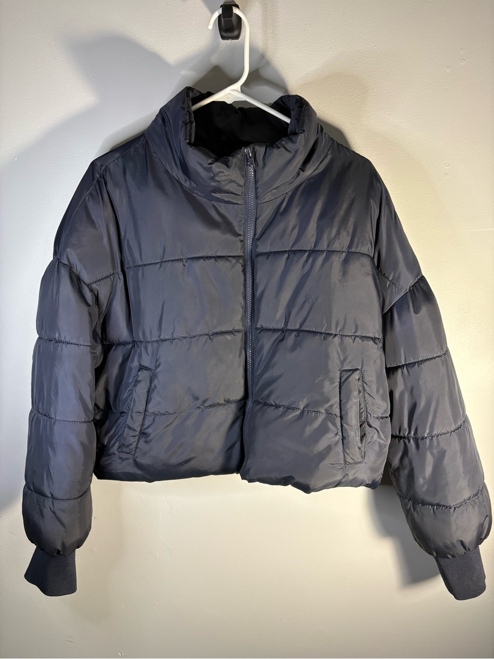 Ci Sono Navy Puffer Jacket with High Collar
